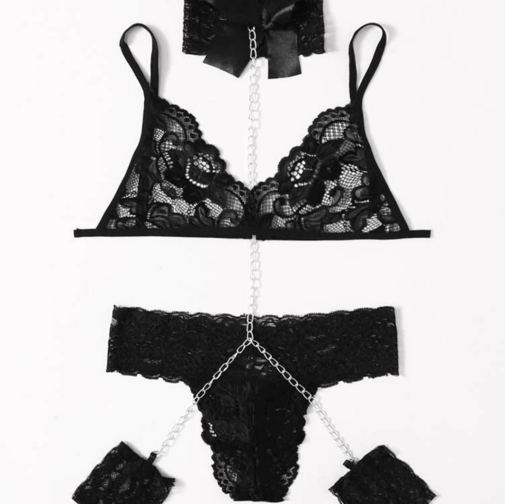 3 pack chain linked lingerie set